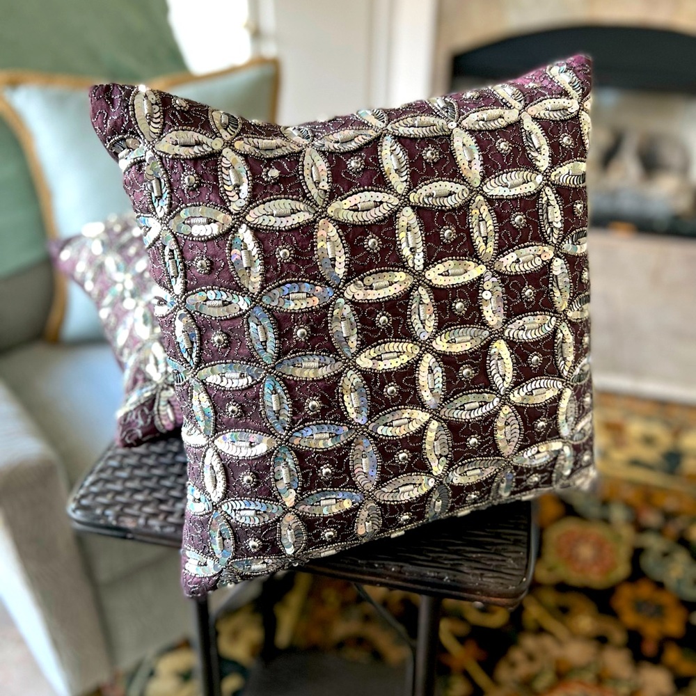 2 Beautiful 13” Decorative Purple Pillows